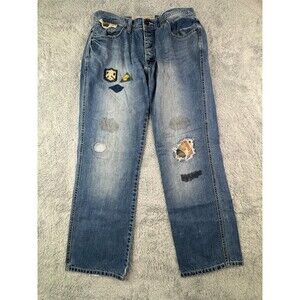 Parish Blue Size 36x29 (34x29) Distressed with Patches Straight Leg Jeans